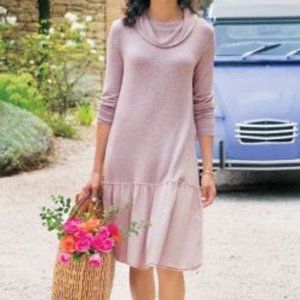 Soft Surroundings Niomi Cowl Neck Drop Waist Ruffle Dress